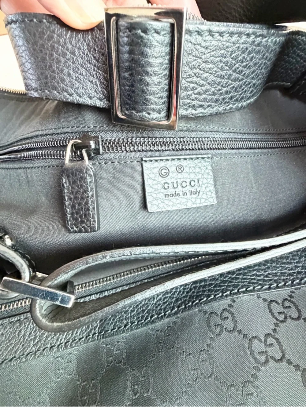XL GUCCI Black Nylon & Leather GG Guccissima Canvas Weekender Duffle Bag Travel - Picture 6 of 7